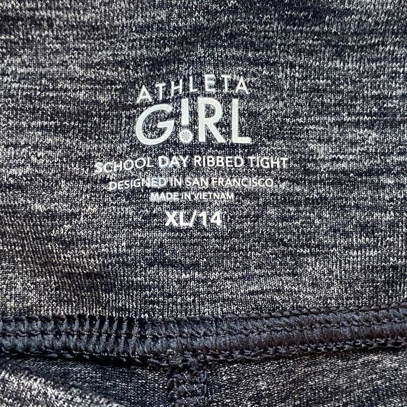 Athleta Girl School Day Ribbed Tight Leggings XL Gray Stretch Logo Elastic Waist - Picture 6 of 15